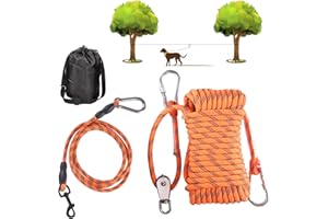 OZHOMY 75ft Portable Dog Run Trolley System with 10FT Runner Lead, Reflective Dog Lead for Yard, Camping, Parks, Outdoor for 