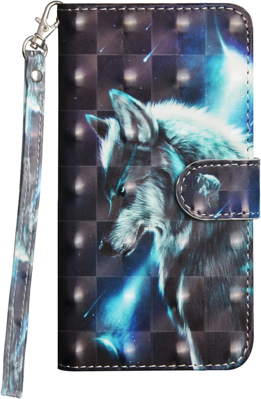 Huawei Y6 2018 Case, Shockproof 3D Premium PU Leather Flip Wallet Case with Magnetic Kickstand ID Card Holder Slot Folio TPU Bumper Protective Skin Phone Cover for Huawei Y6 2018 Wolf