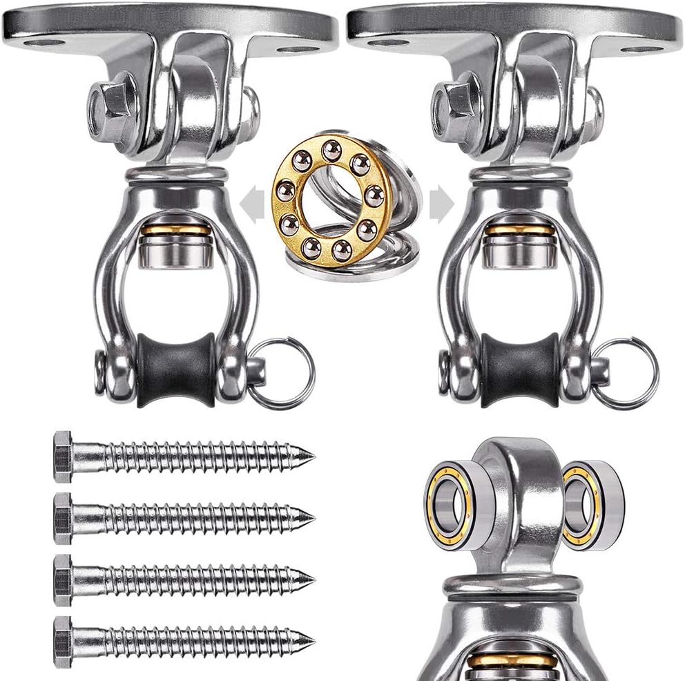 SELEWARE Swing Hanger Hanging Kit, 360° Swivel Permanent Antirust Stainless Steel 304 Swivel Swing Hanger, Playground Porch Swing Set with Screws for Hammock Chair Yoga (2 Pack): Toys & Games
