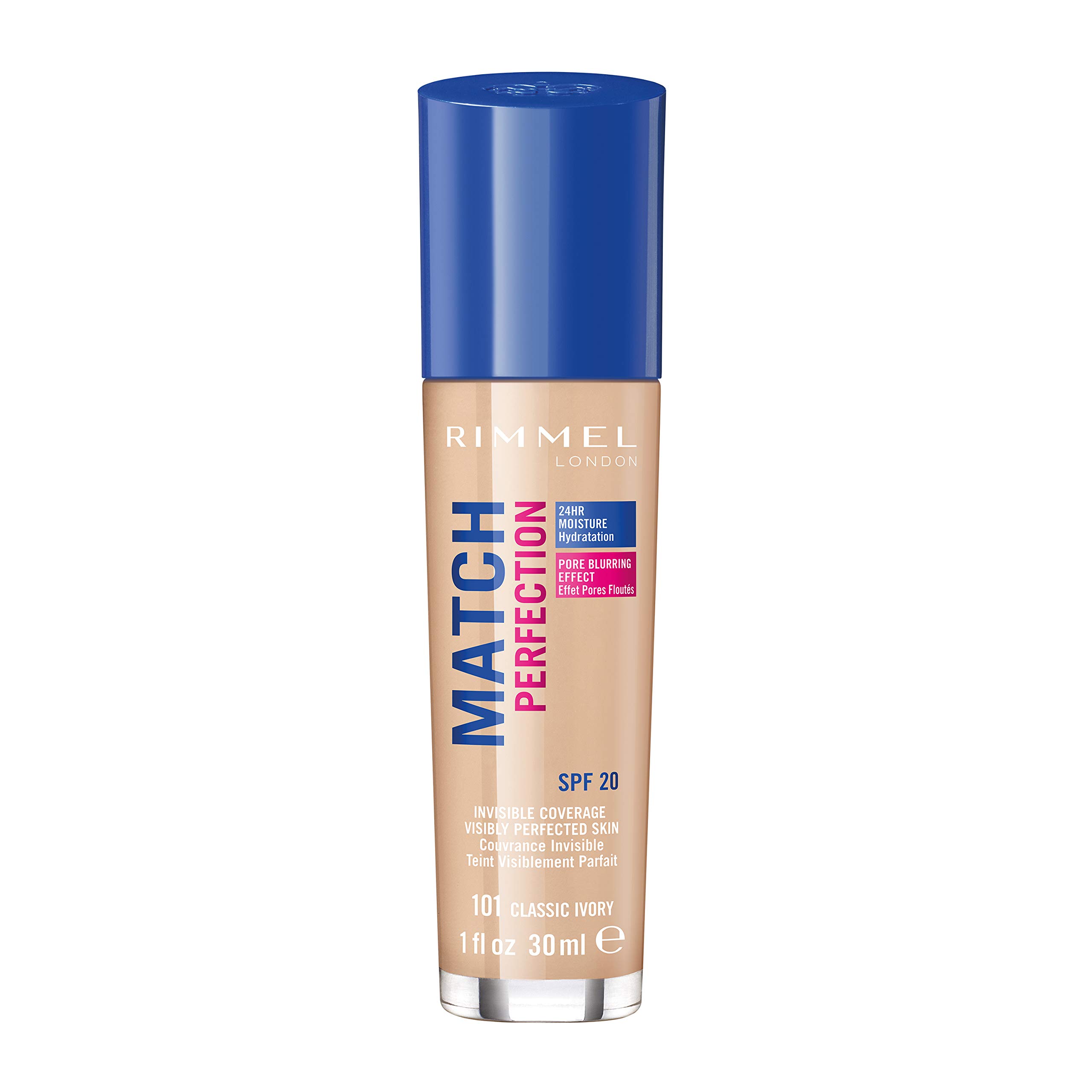 Rimmel London Match Perfection Foundation, SPF 20, 101 Classic Ivory, 30 ml