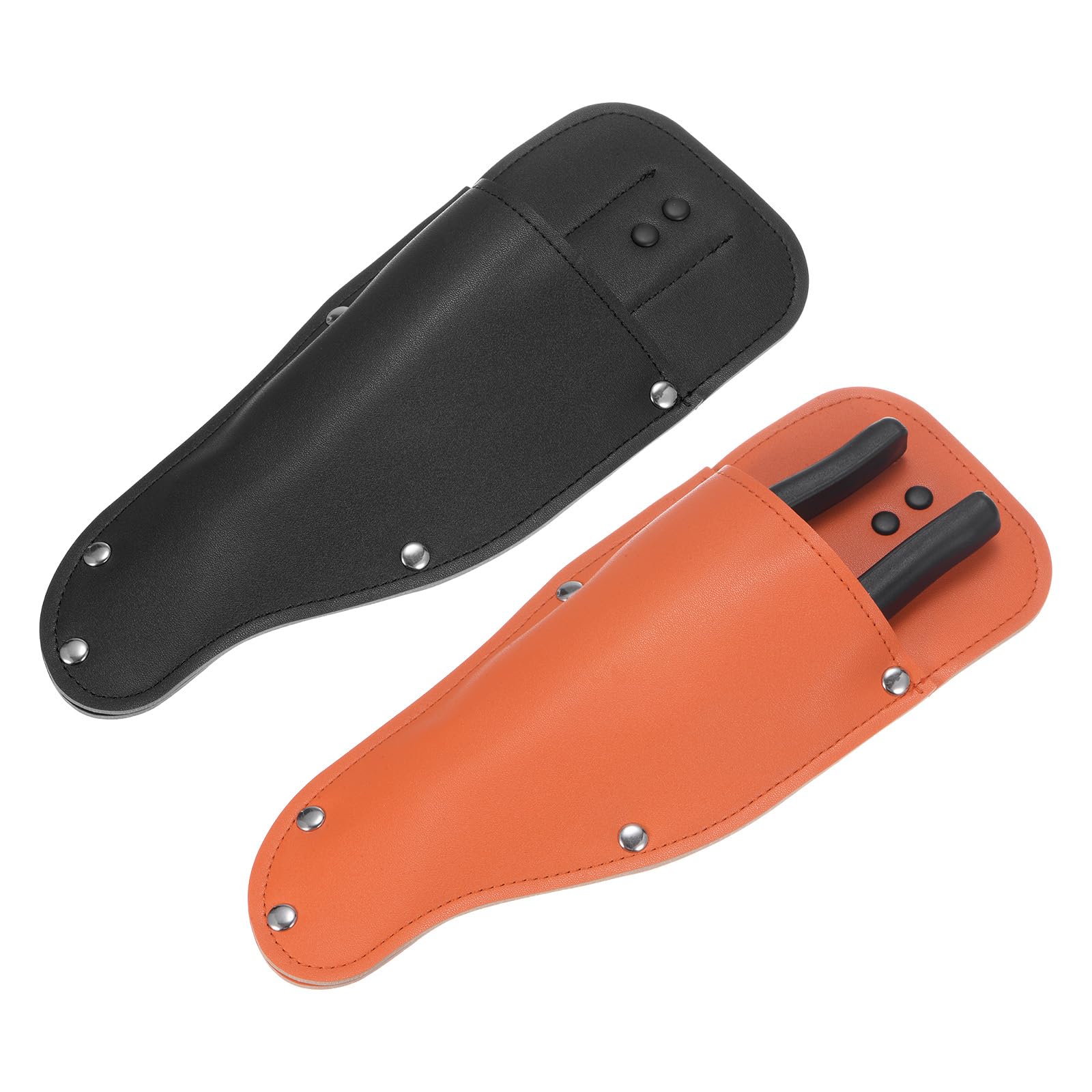 M METERXITY 2-Pack Garden Pruner Sheath, Portable Leather Pruning Shears Sheath Pliers Holder for Belt, Garden Scissors Leather Case for Hand Pruner/Garden Shears/Clippers [Black/Orange]