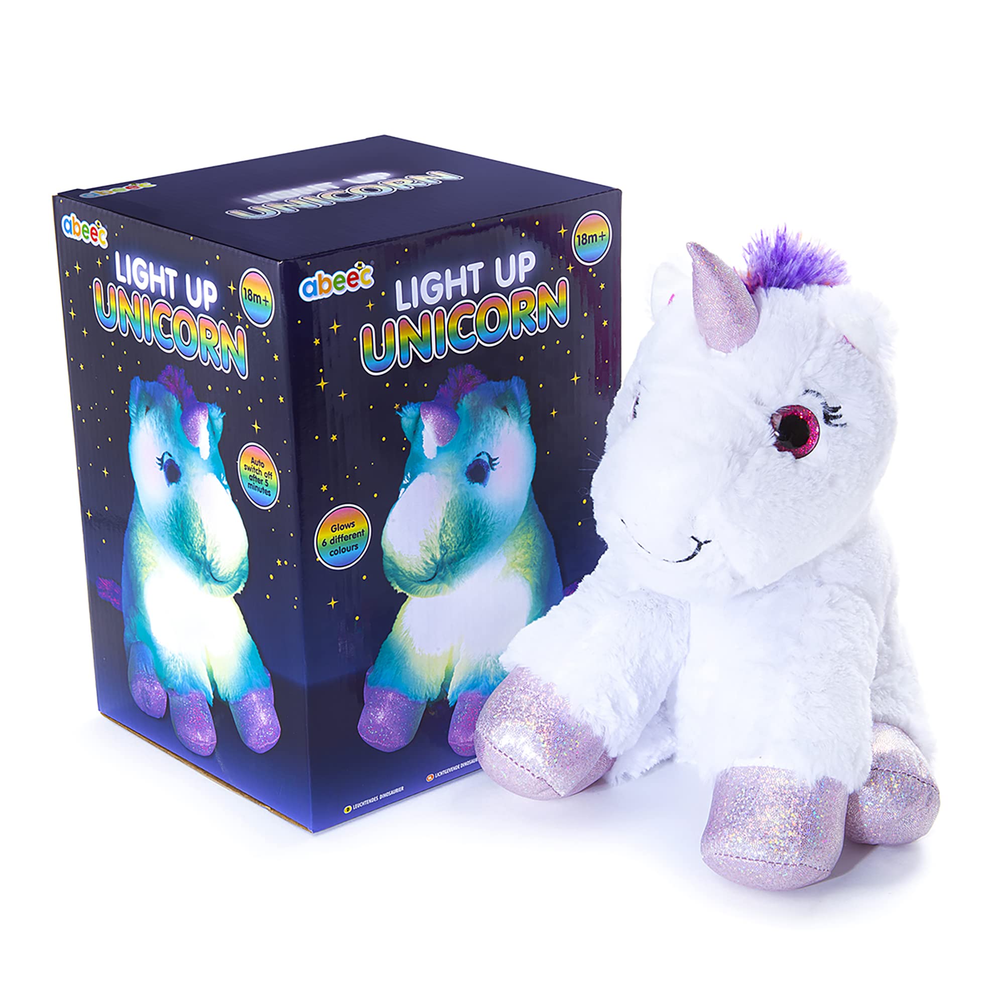 Abeec Light Up Unicorn Teddy - Night Light for Babies - Sensory Glow in the Dark Toy
