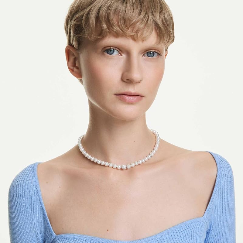 Collana Matrix, Crystal Pearl, Bianca, Placcato rodio