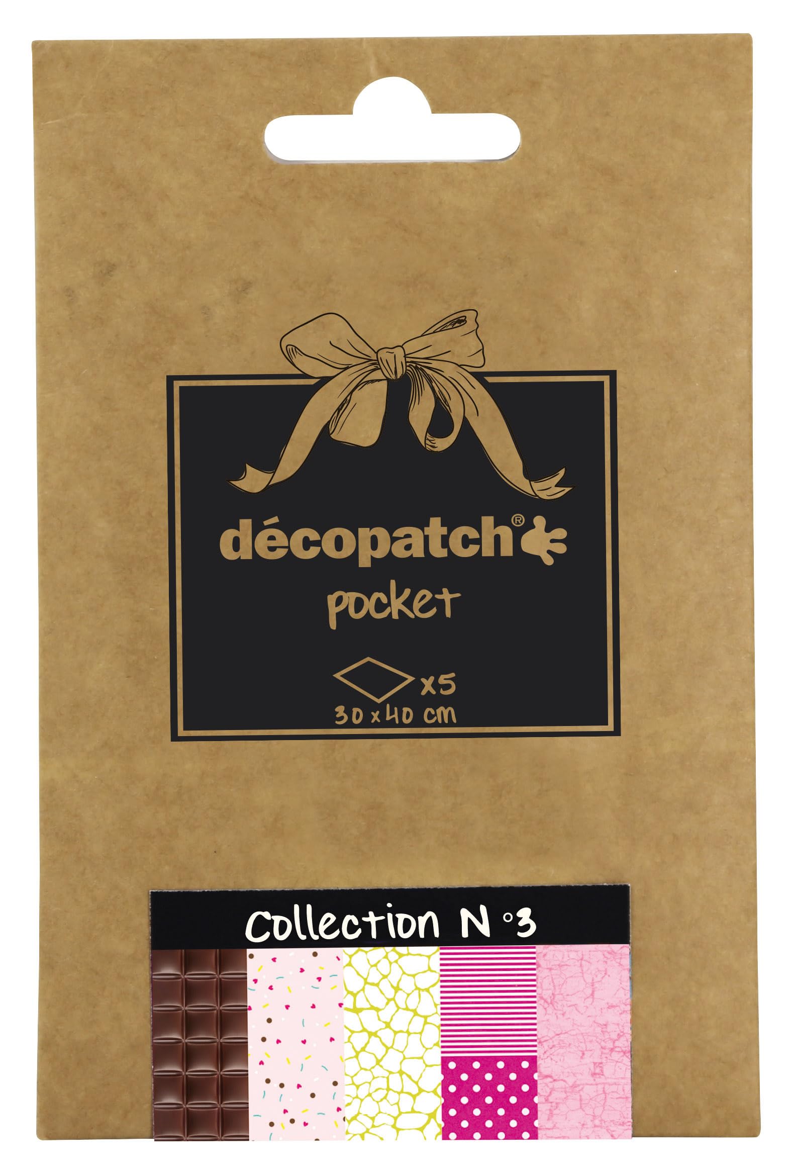 Decopatch DP003O - A pocket of 5 sheets of Decopatch Paper, Printed Paper, 30x40 cm, assorted patterns in pink tones.