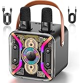 Karaoke Machine for Adults with Two Wireless Microphones, PA System Bluetooth Speaker with Microphone Supports Bass Treble, TF Card, USB, AUX, Karaoke Machine for TV, Party, Birthday (Black)