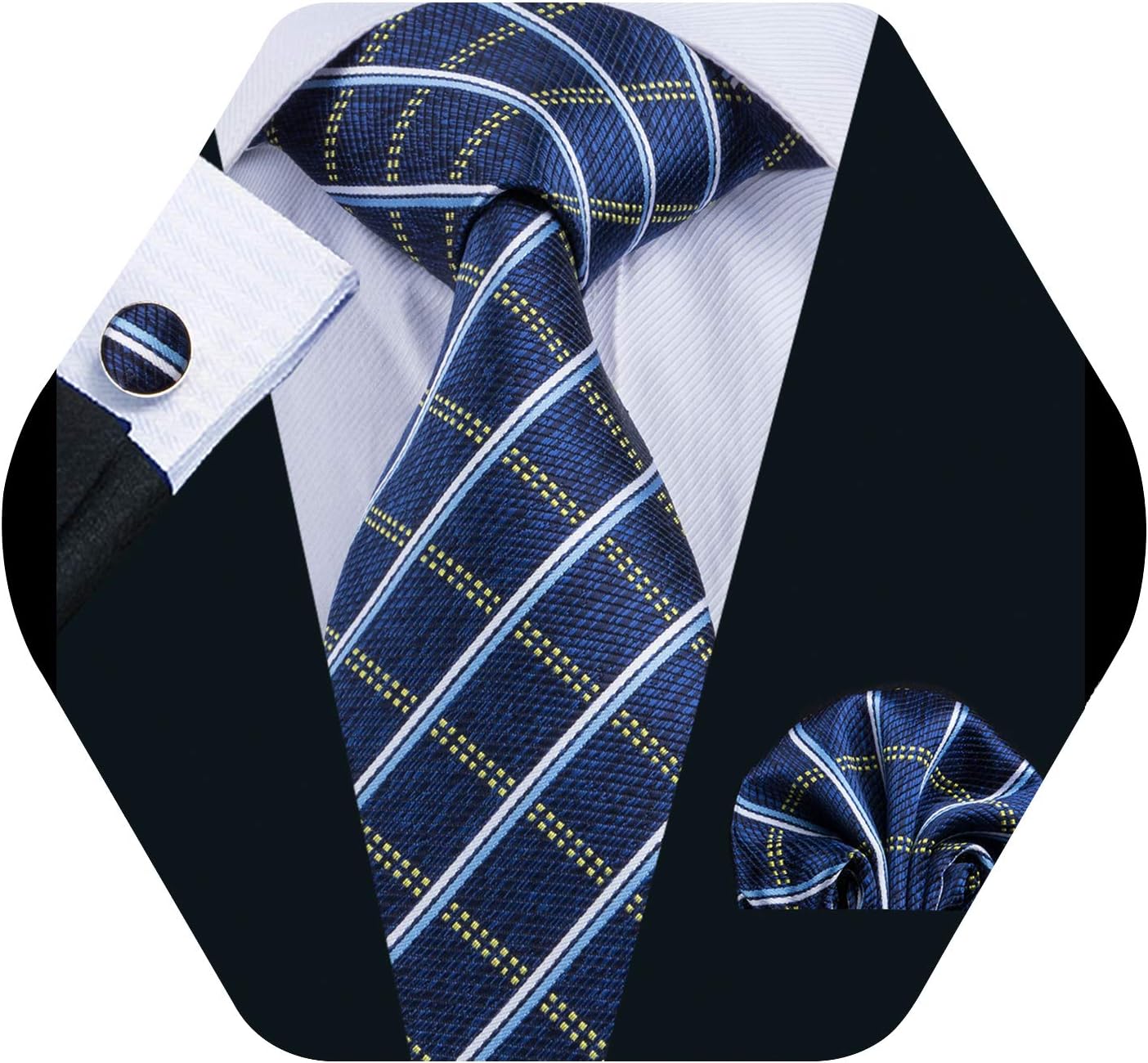 YOHOWA Mens Tie Pocket Square Cufflinks, Extra Long Paisley Necktie Set (Bargin Tie Set)