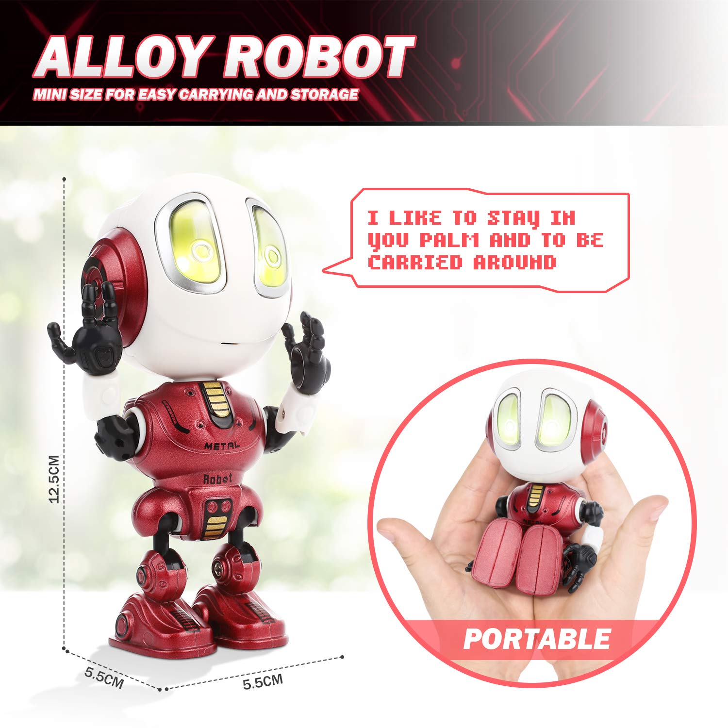 Peradix Recording Talking Interactive Robot with illuminated LED lights and voice repeat function , Robot Toys For boys girls Toddlers Kids Birthday Presents Gifts(Red)