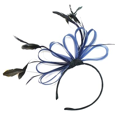 Navy Dark Blue Huge Net Hoops Feather Headband Fascinator Wedding