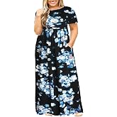 Nemidor Women Plus Size Casual Maxi Dress Long Summer Pockets | Size 14-26 Plus, Elastic Waist, Short Sleeve, Loose,Curvy, Church, Wedding, Vacation, Beach, Boho, Hawaiian, Work, Easter