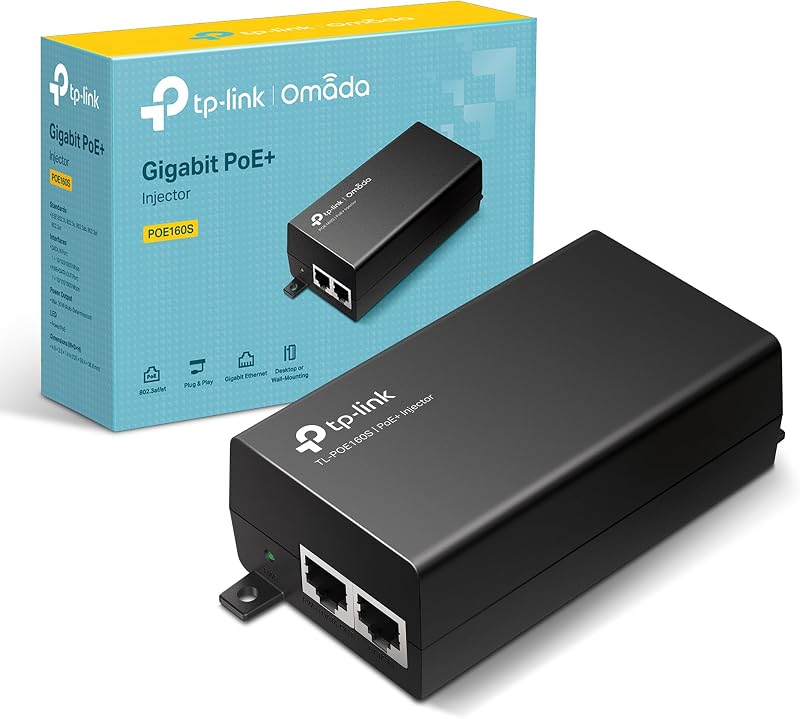 TP-Link PoE160S PoE+ Injector 802.3af/at 30W 2x Gigabit Ports Plug & Play