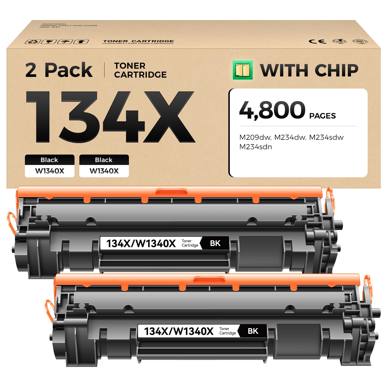 Photo 1 of 134X Toner Cartridge 2-Black with chip High Yield Replacement for HP 134X W1340X 134A W1340A Compatible with HP Laserjet M209dw MFP M234dw M234sdw M234sdn Printer Ink M209dwe M234dwe M234sdwe M234sdne