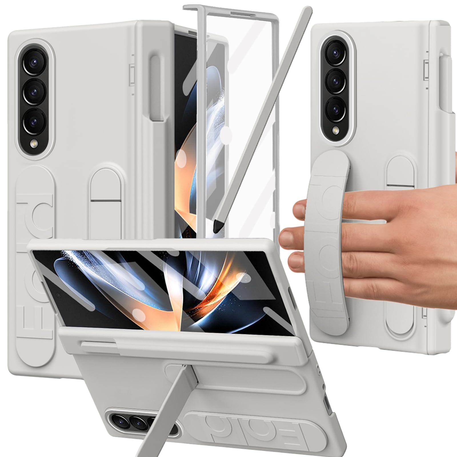 Photo 1 of YQODSZ for Samsung Galaxy Z Fold 4 Case with S Pen Holder & Slim Stylus, Z Fold 4 Kickstand Case with Hand Strap Hinge Protection Screen Protector Raised Edge Protection Cover Case for Z Fold 4 pink 