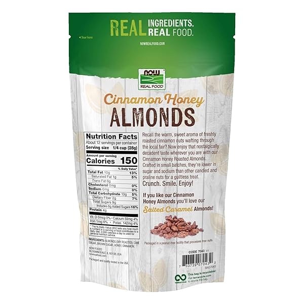 NOW FOODS, CINNAMON HONEY COATED ALMONDS, CRAFTED IN SMALL BATCHES, 12-OUNCE (340 G)
