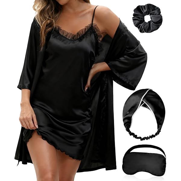 Bridal Bride Robe Set With Feather Trim – Satin Wedding Day Robe For Getting Ready & Photos