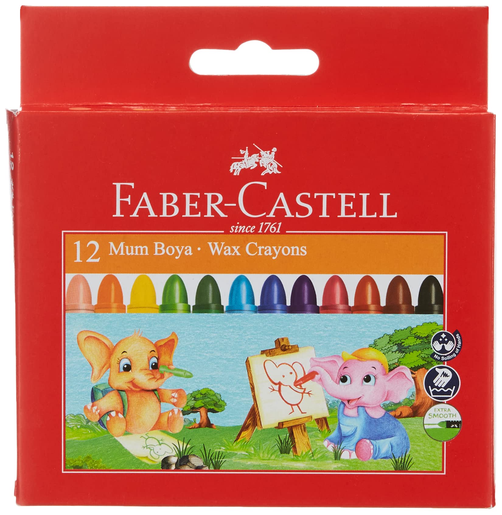 Faber-Castell Crayons, Castell Jumbo - Set of 12 Bright Colors, Artists Crayons for Coloring and Sketching, Extra Long and Thick, Safe & Non-Toxic, Ages 3+, 12 Pieces
