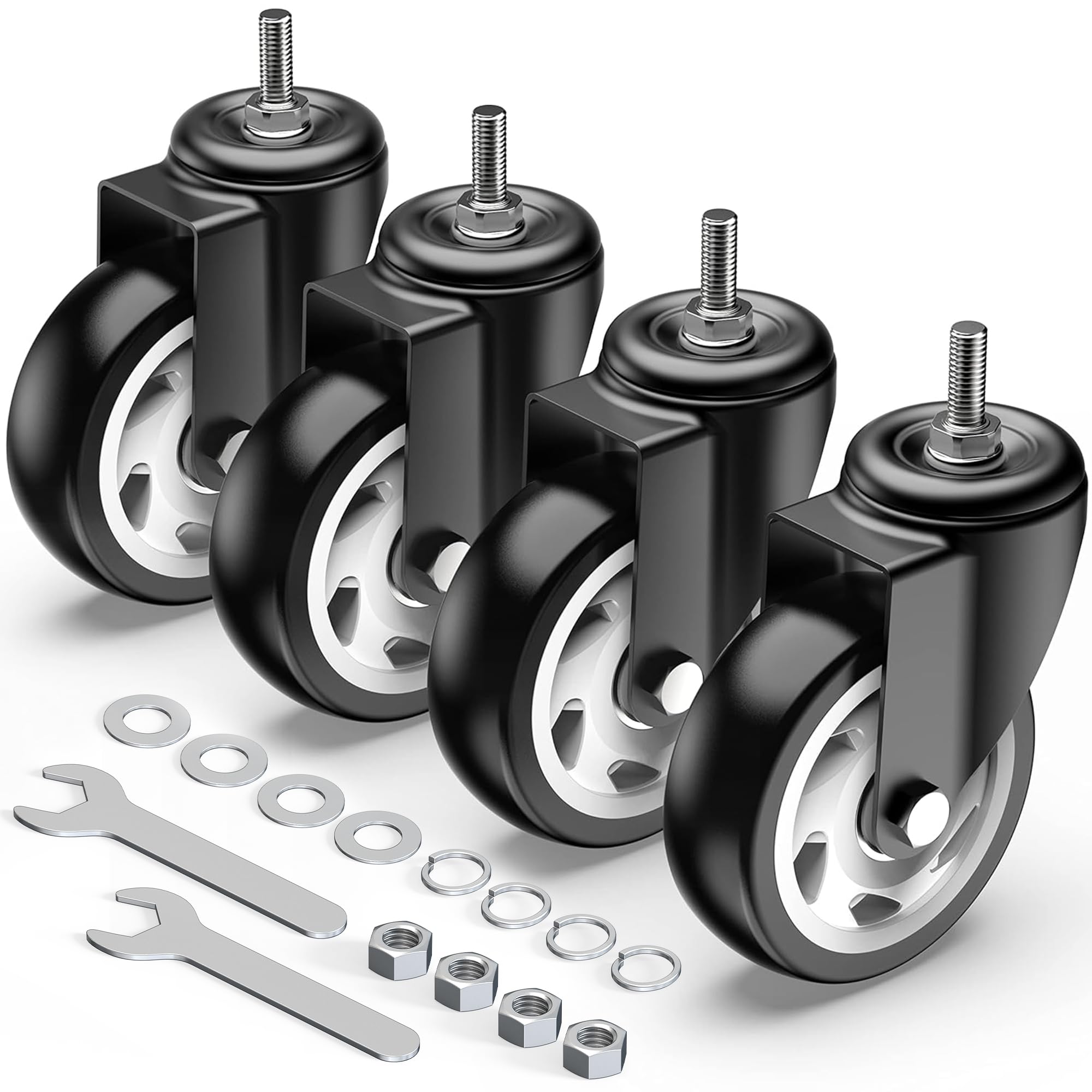 Photo 1 of HOLKIE Caster Wheels 4 inch with No Brake Stem Casters, 3/8" -16 x 1 (Stem Diameter 3/8", Stem Length 1") Threaded Swivel Casters Set of 4 Heavy Duty Castors Black