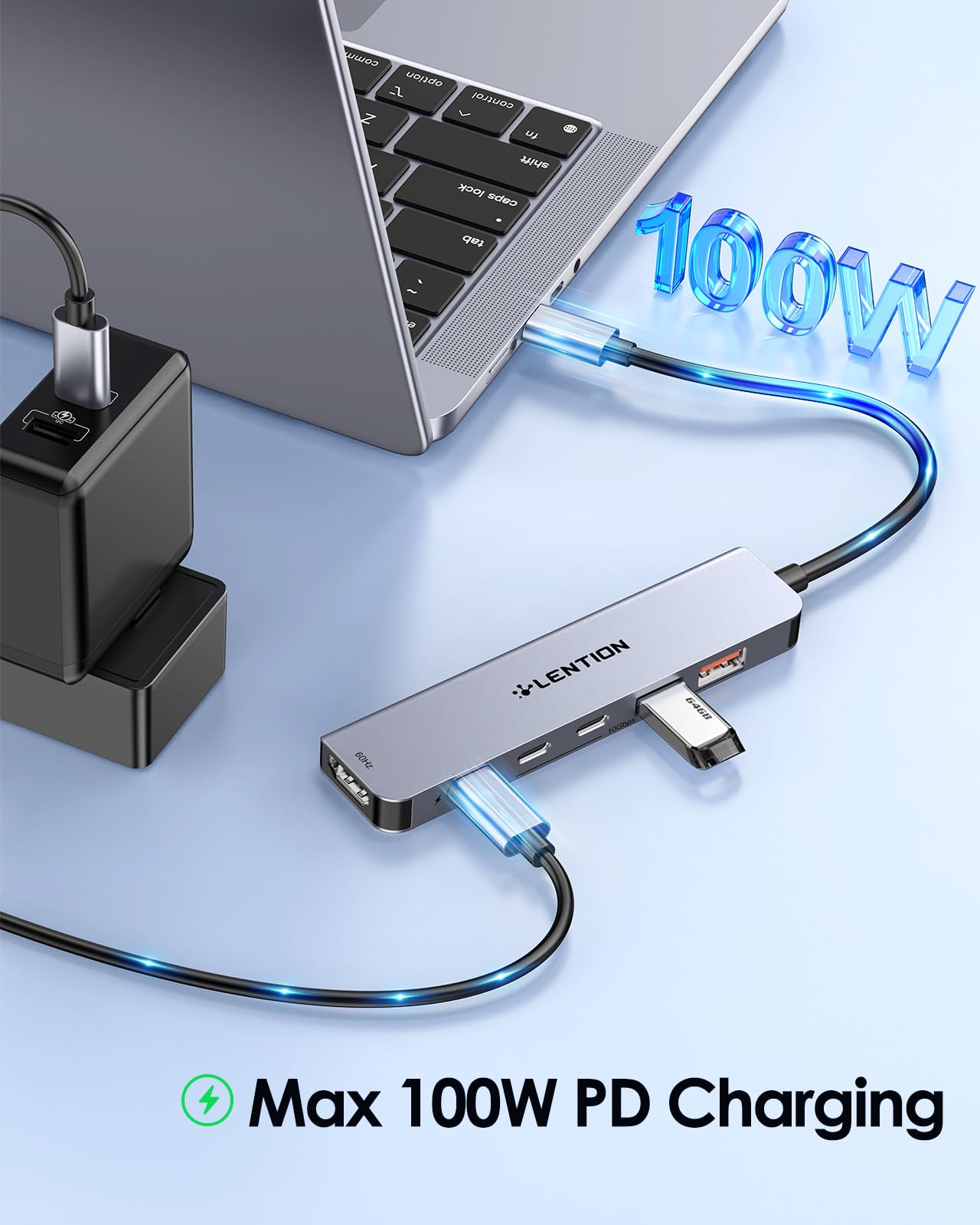 LENTION USB C Hub with 4K@60Hz HDMI, 2 USB C and 2 USB 3.2 Gen2 Transfer Data in 10Gbps Max, 100W Charging, for MacBook Pro M4, Mac Air, iPhone 15, Windows, More, Stable Driver Adapter (CE37 Gray)