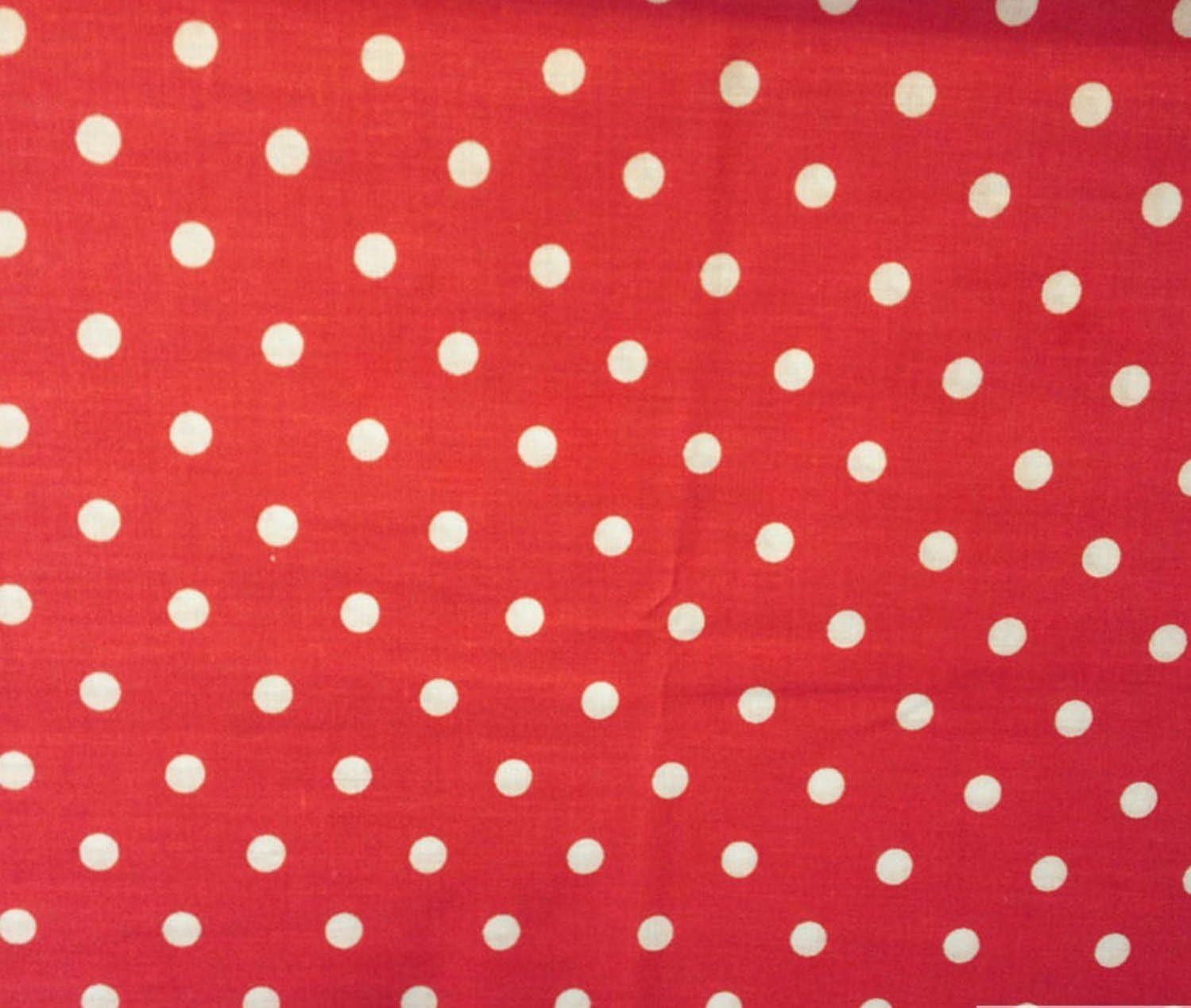 Small Polka Dot Poly Cotton White Dots on Red 58 Inch Fabric By the Yard (F.E.