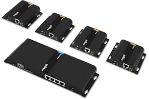 gofanco 1080p 1x4 HDMI Extender Splitter Balun – Up to 395ft (120m), Direct Connection (Transmitter to Receivers) Over CAT5e / CAT6 or Over IP via Gigabit Switch, IR Extension, 4port (HDbitT4Pv2)