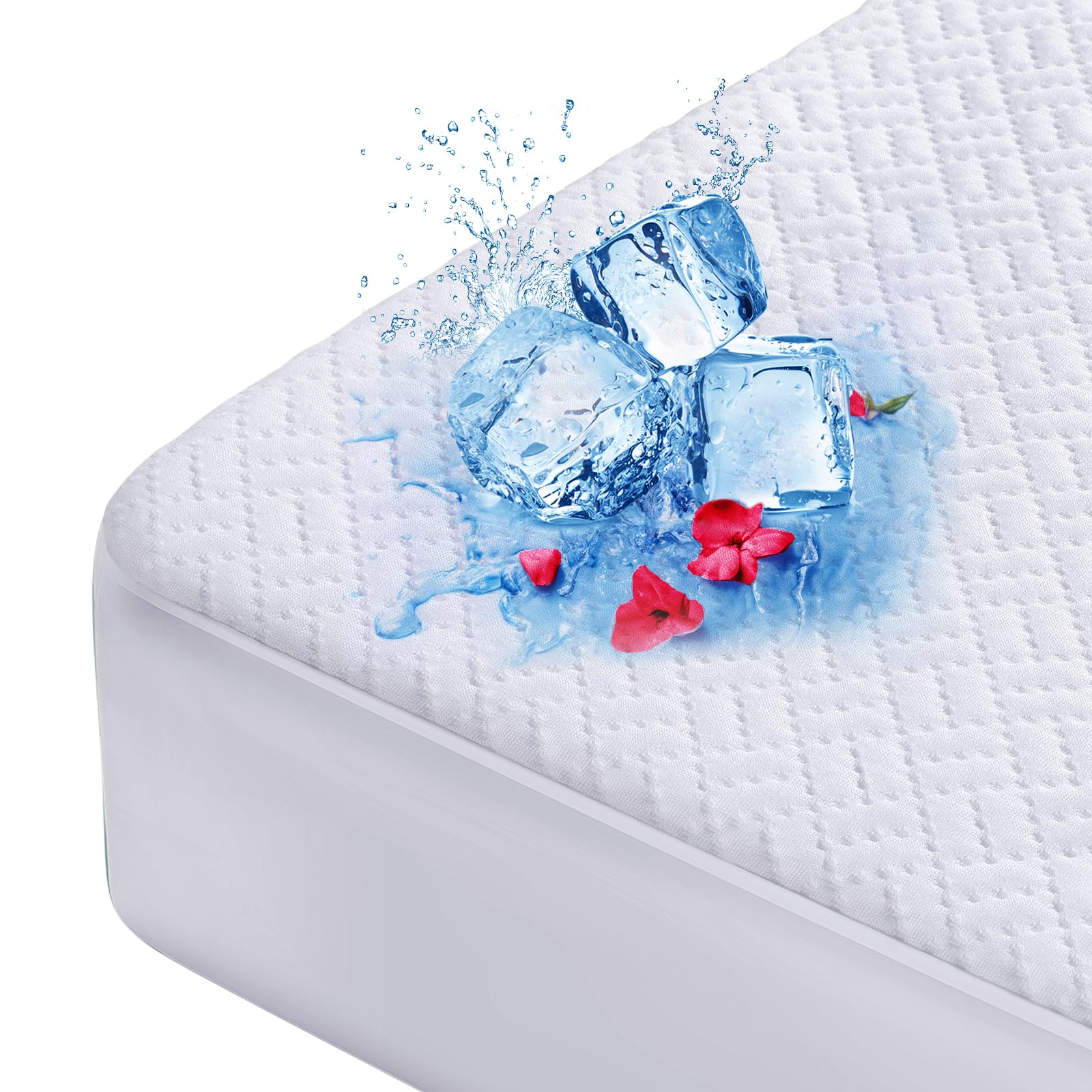 Photo 1 of Cooling Waterproof Mattress Protector Queen Size, Mattress Cover 3D Air Fabric Mattress Pad Cover Smooth Soft Breathable Noiseless, 8''-21'' Deep Pocket