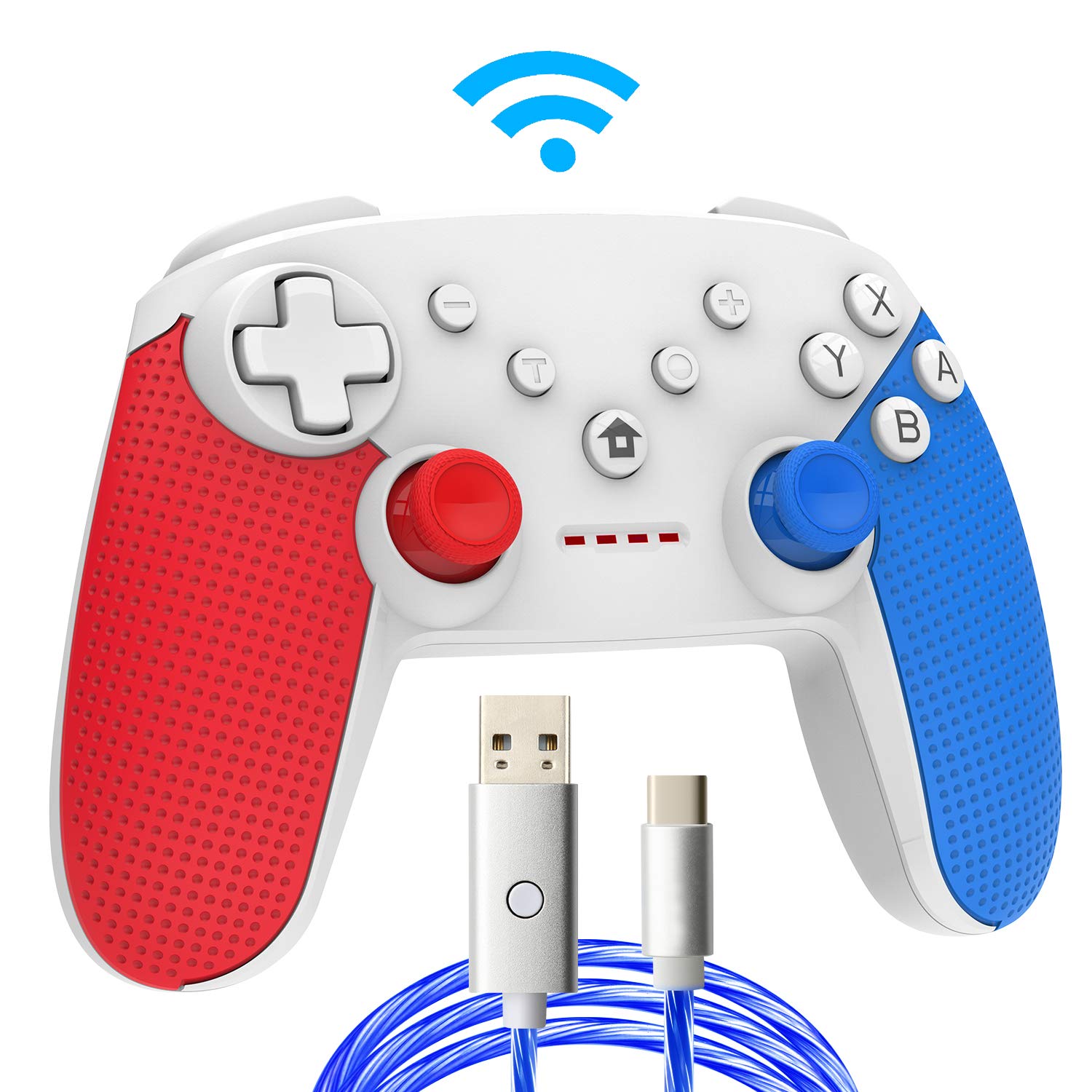 Switch Pro Controller,Wireless Switch Controller for Nintendo Switch,with LED Type C Charging Cable(Red+Blue)