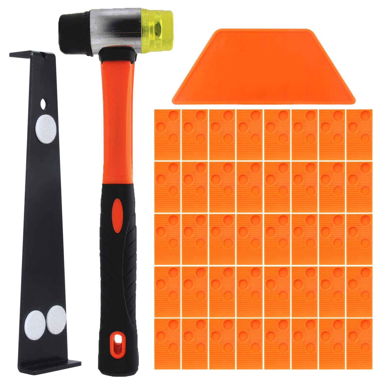 WANGCL 63Pcs Laminate Floor Repair Kit with 60 Spacers Laminate Floor Fitting Kit Reinforced Double-Faced Mallet Durable Rubber Tapping Block