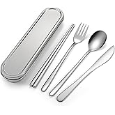 AOPAPIXJ Travel cutlery set, 18/8 stainless steel cutlery, Reusable utensils set with case, Portable Silverware Lunch Box for Camping and Office (Stainless Steel)