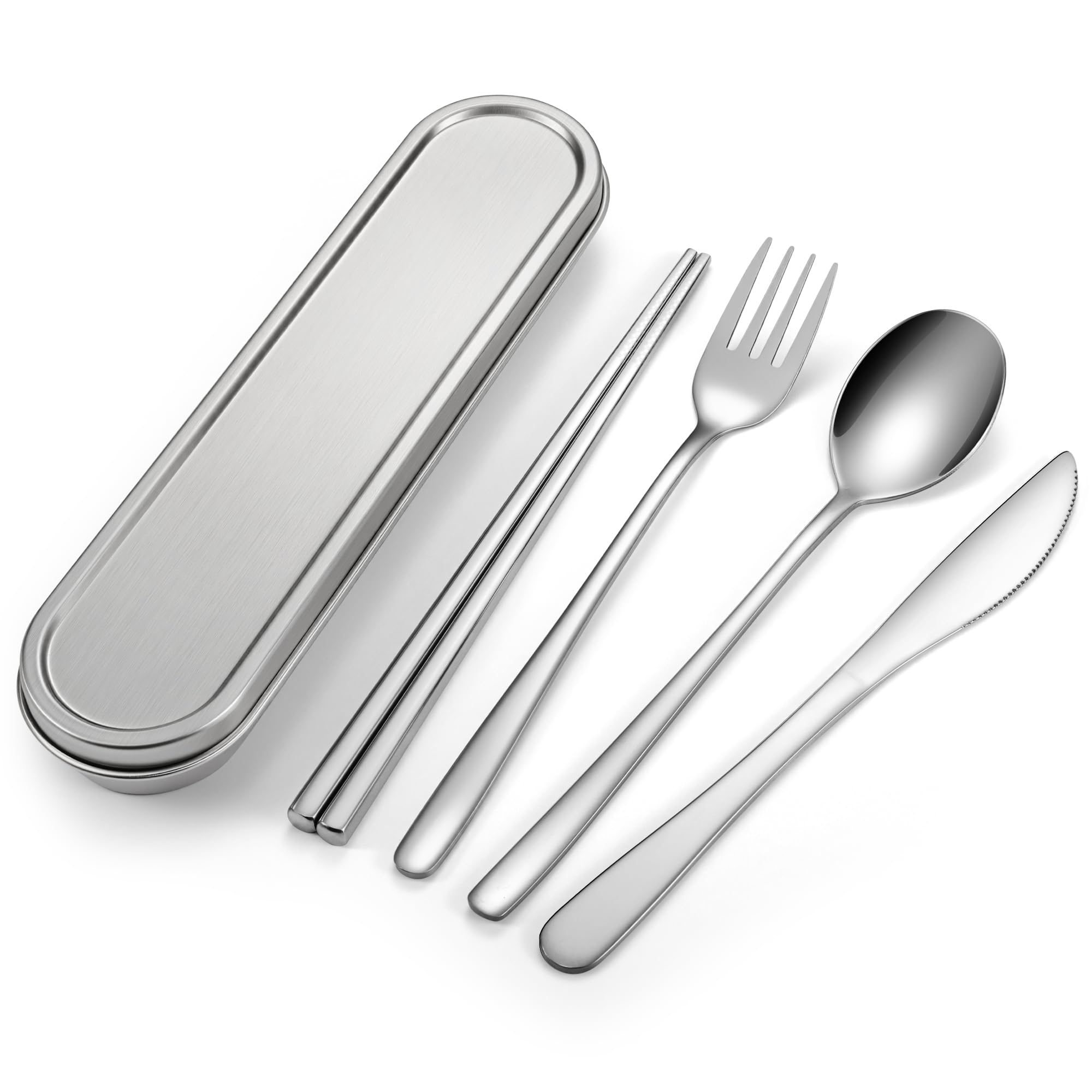 Photo 1 of Travel cutlery set, 18/8 stainless steel cutlery, Reusable utensils set with case, Portable Silverware Lunch Box for Camping and Office (Stainless Steel)