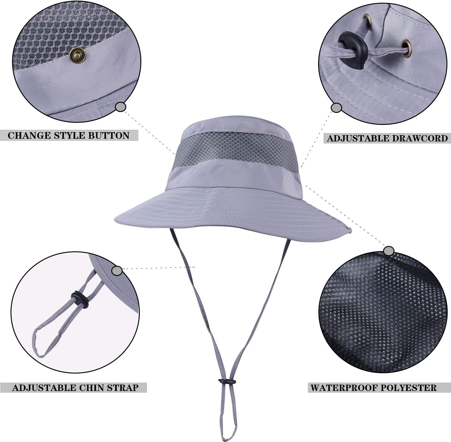 KOOLSOLY Breathable Wide Brim Boonie Hat Outdoor Waterproof UPF 50+ Sun Protection Mesh Safari Sun hat for Travel Fishing … : Clothing