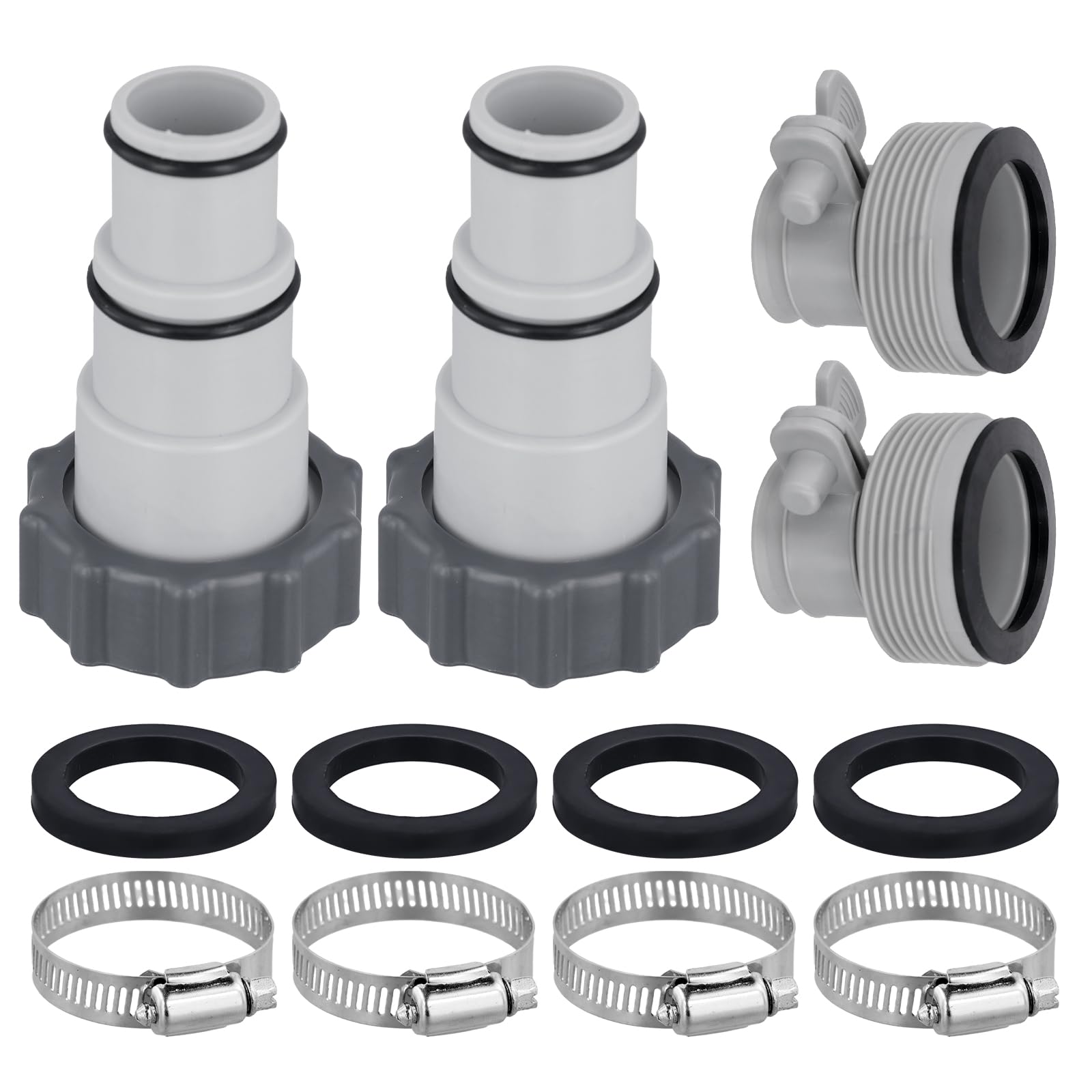 NQEUEPN 4pcs Pool Hose Adapter Connector Kit, Pool Swimming Pool Accessories for 2 3/8inch External Thread 1 1/4 or 1 1/2 inch Hose Stainless steel Replacement Parts Fits for Intex Filter Pumps