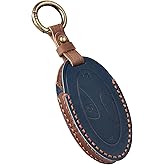 OFF WE GO for Hyundai Key Fob Cover, Leather Key Fob Case Keychain Compatible with 2023 2024 Hyundai Ioniq 6 Grandeur GN7 KONA Sonata Elantra 5 Buttons Smart Car Key Protector (Blue)