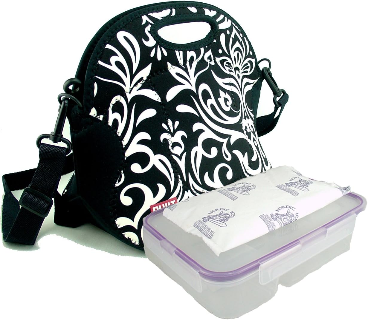 Built NY Spicy Relish Insulated Lunch Tote Cooler Bag with Leakproof, Easy-Open Bento Box, and Freezer Pack (Damask)