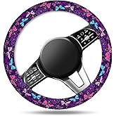 ASJHFDIR Car Steering Wheel Cover, Universal 15 Inch Non-Slip Breathable Neoprene Elastic Steering Wheel Protector, Cute Car Accessories for Women Men Fit Auto, Suvs Luxury Purple Butterfly