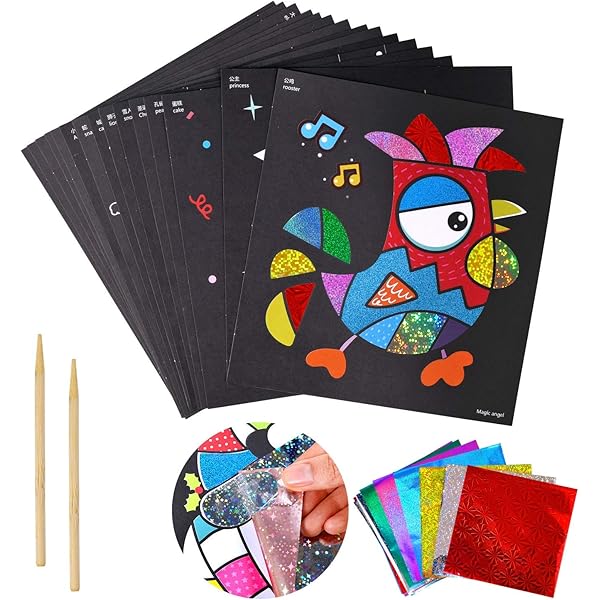 DPKOW 48-Piece Fab Foil Art Kit For Kids - 15 Cards, 30 Foil Sheets, Stylus, No-Mess DIY Crafts