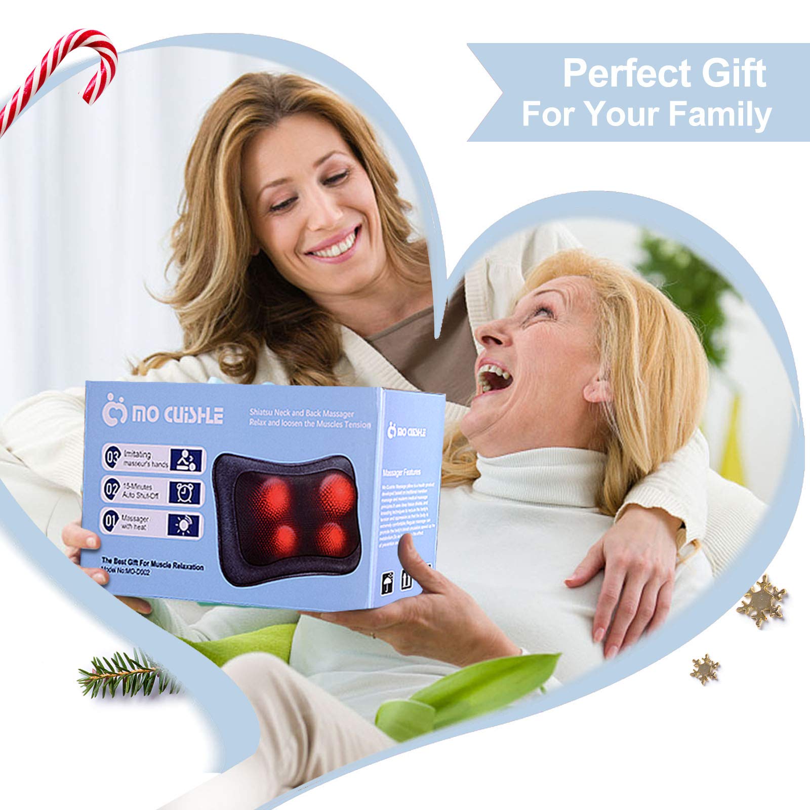 Mo Cuishle Electric Shiatsu Back Massager with Heat - Powerful 3D Kneading for Neck, Shoulder, Lower Back Pain Relief - Ergonomic Design for Home, Office, & Car - Gifts for Women, Men, Mom & Dad