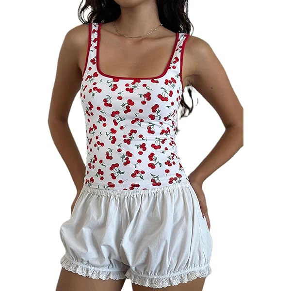 トップス strawberry Y2K Strawberry Print Tank Top Summer Sleeveless Scoop Neck
