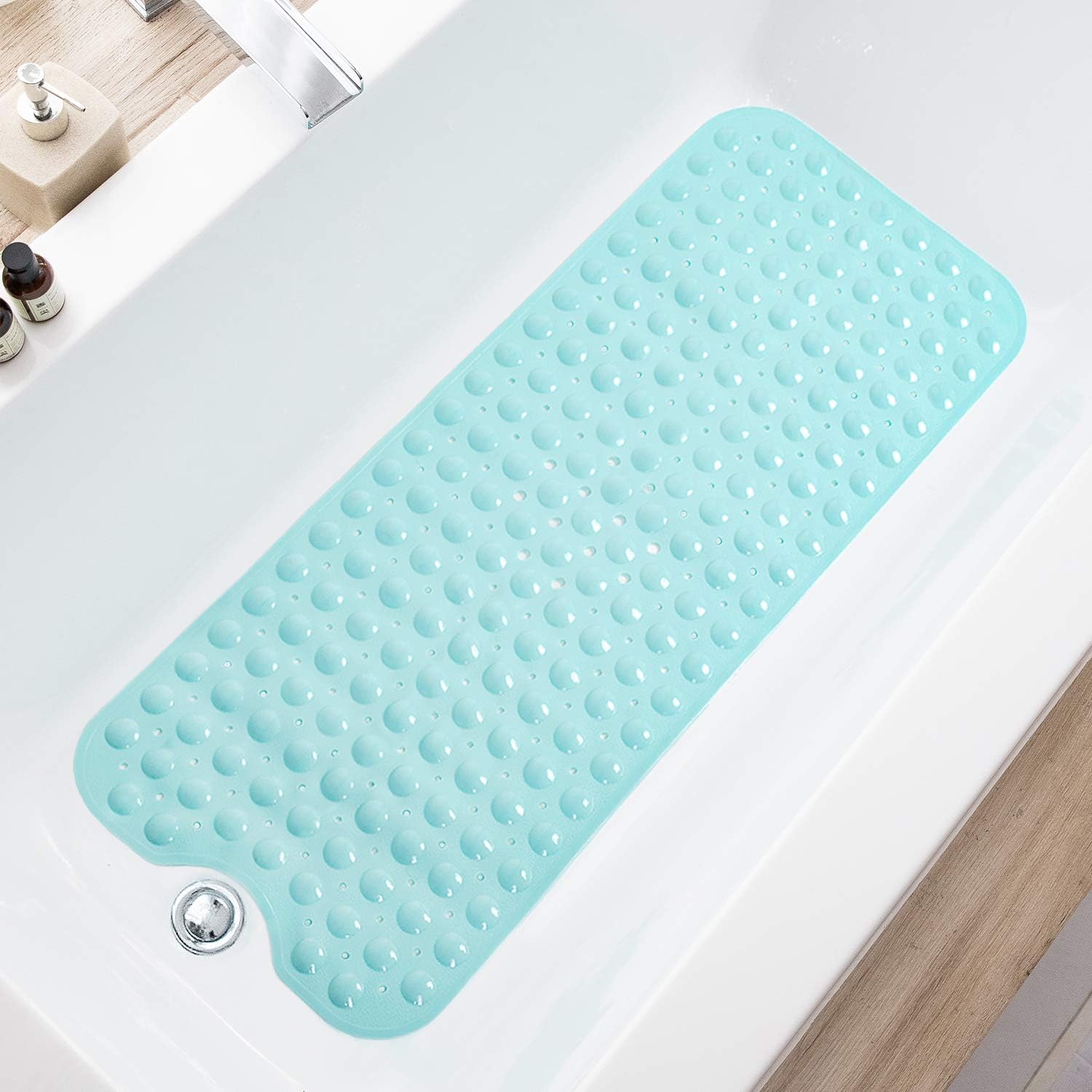 Amazon Com Teeshly Bathtub Mats For Shower Tub Extra Long Non Slip Bath Mat 39 X 16 Inch Shower Mat With Drain Holes And Suction Cups Bath Tub Mat For Bathroom With Machine Washable