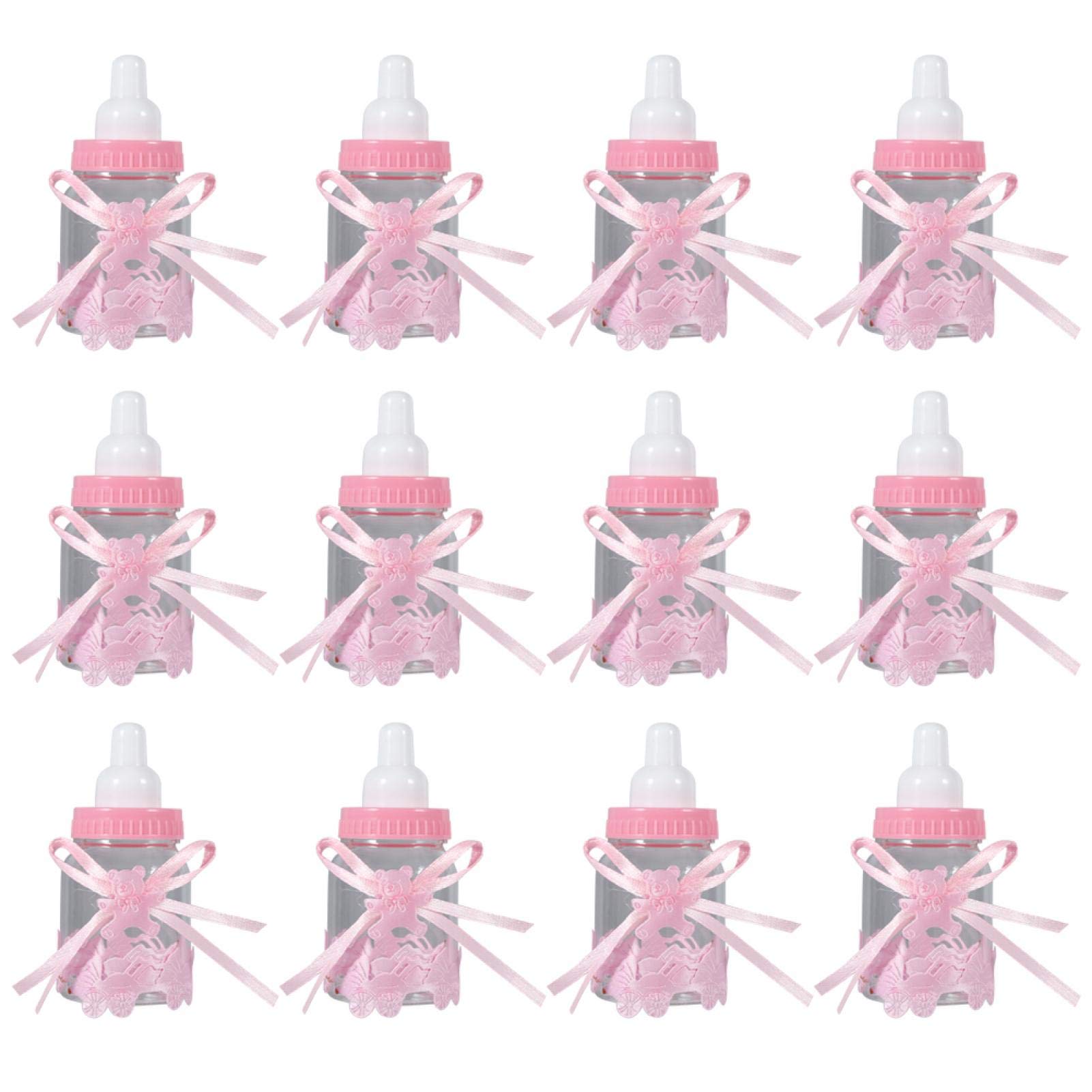 Baby Shower Bottles, 12pcs Candy Chocolate Bottles Box for Girl Boy Baby Shower Party Favors Gifts Decorations,Organza Baby Shower Candy Bags(12pcs Pink)