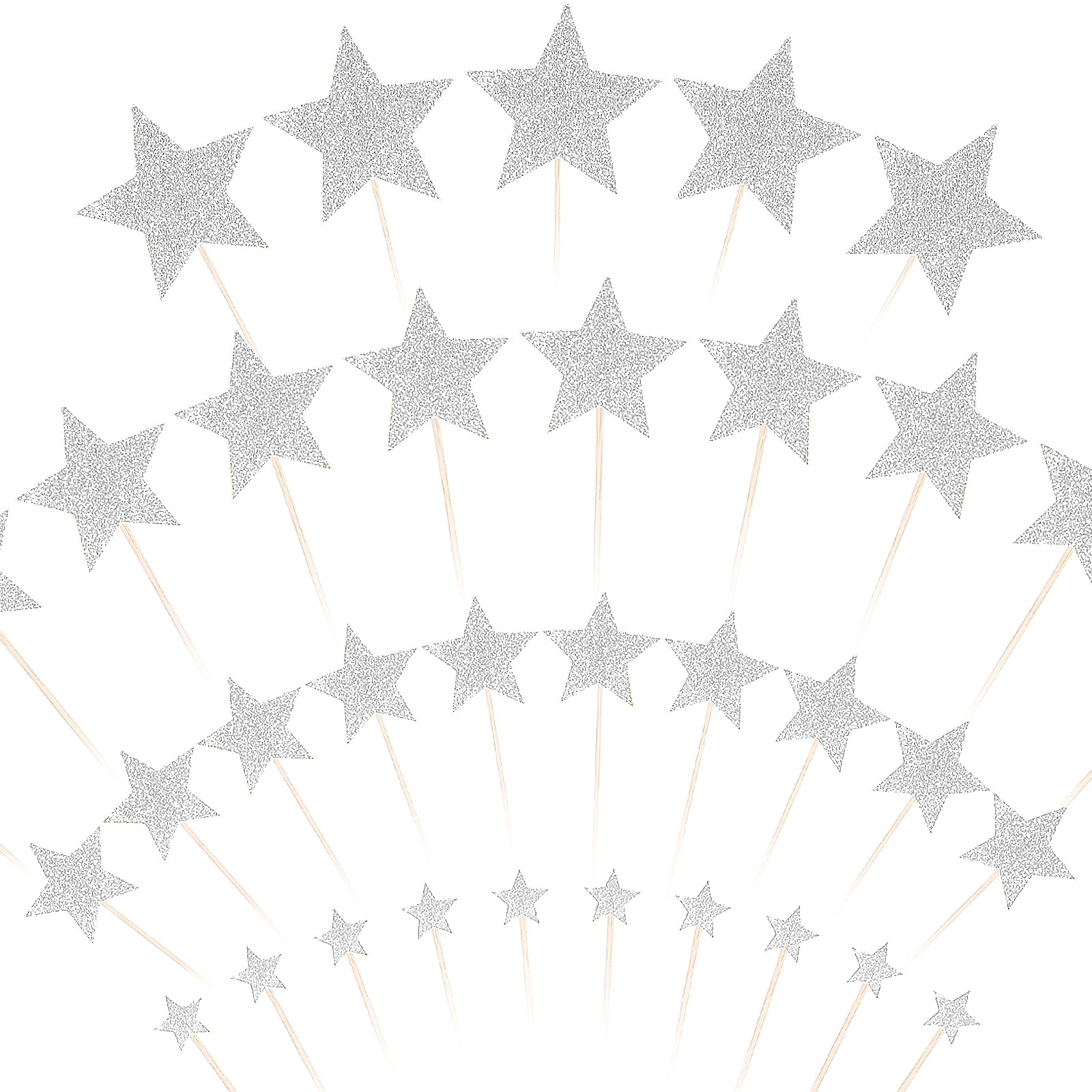 Photo 1 of JJUNW 35Pcs Silver Star Cupcake Toppers, Twinkle Star Cupcake Picks, Birthday Party Cake Decorations Supplies, Mixed Size Little Twinkle Glitter Stars Cake Topper for Birthday and Baby shower (Silver)