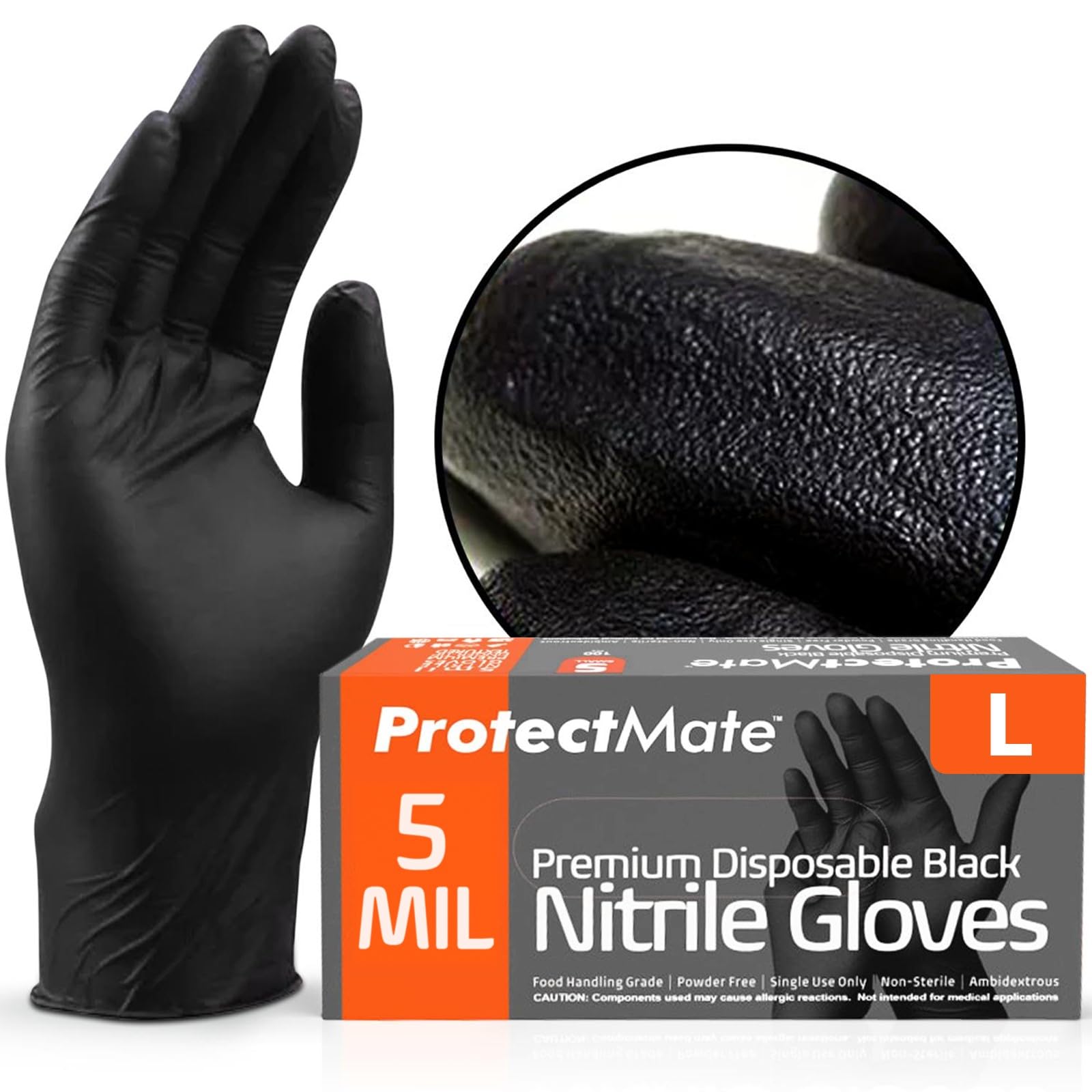 Photo 1 of Protectmate 5 Mil Black Nitrile Gloves for Food Prep - Textured Food Prep Gloves - Food Handling Gloves Disposable Latex Free Gloves for Cooking, Catering, Food Service - X-Large (Box of 100)