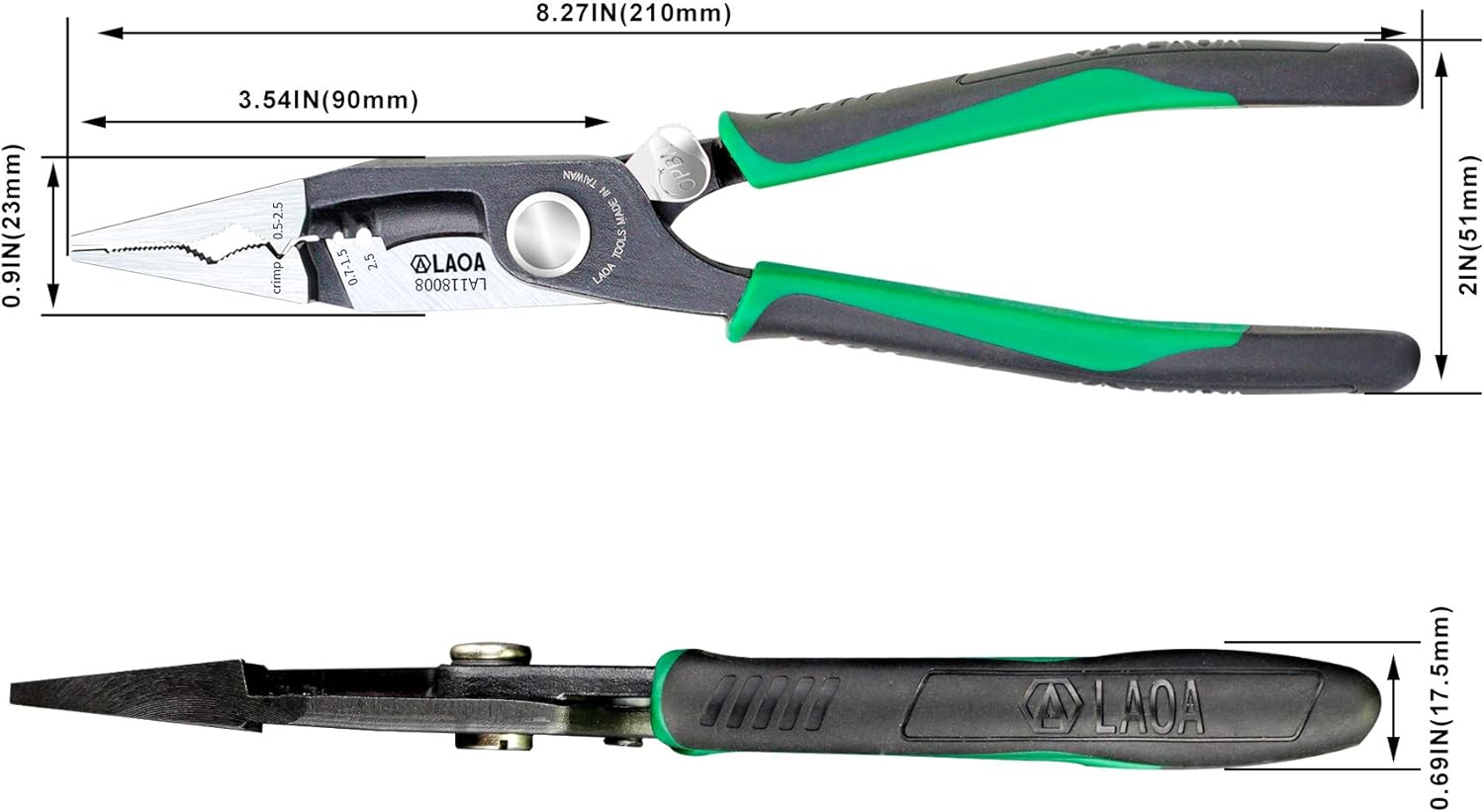 LAOA Needle-nose Pliers with stripper, wire cutter 8-Inch 6 in 1 Multi function 118008 - - 