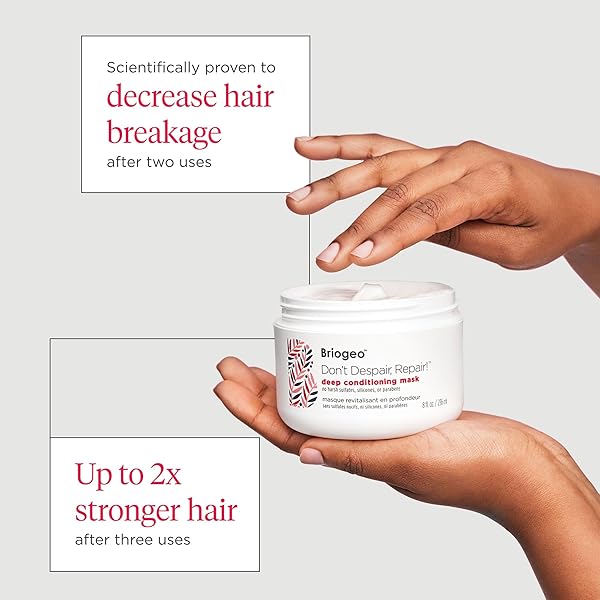 BRIOGEO DON’T DESPAIR, REPAIR! DEEP CONDITIONING MASK, DEEP CONDITIONER FOR DRY DAMAGED OR COLOR TREATED HAIR, PREVENT FUTURE BREAKAGE, PROTEIN MASK FOR STRONGER HAIR, VEGAN, CRUELTY-FREE, 4 FL OZ