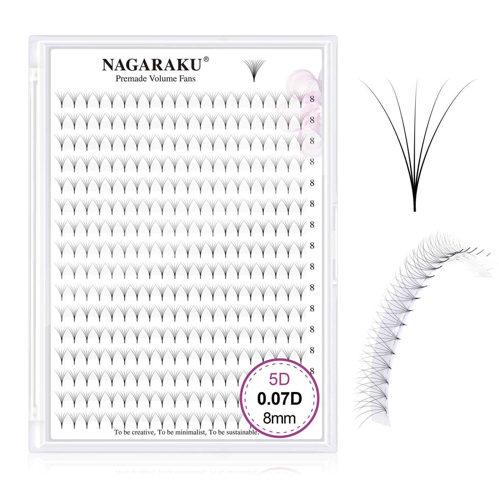 NAGARAKU Eyelash Extensions 320 Clusters Premade Fans Russian Volume Long Stem Premade Fans Thin Pointy Base Natural Pre Fanned Fluffy False Eyelash Black 16 Rows (5D 0.07 D Curl 8mm)