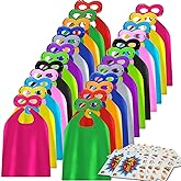 ADJOY Superhero Capes and Masks 24 Sets for Kids with Superhero Stickers Decoration - Superhero Themed Birthday Party Capes