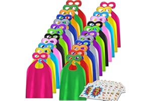 ADJOY Superhero Capes and Masks 24 Sets for Kids with Superhero Stickers Decoration - Superhero Themed Birthday Party Capes