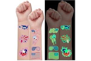 XUTENGY 70PCS 4th of July Decorations Temporary Tattoos，Red White and Blue Party Supplies，Fourth of July Glow in The Dark Sticker Patriotic Party Decorations Favors Supplies Independence Day Memorial Day Decorations