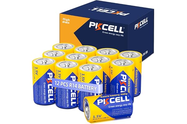 PKCELL C Battery R14P Battery,12 Pack 1.5V C Size UM-2 Battery (R14P 12PCS)