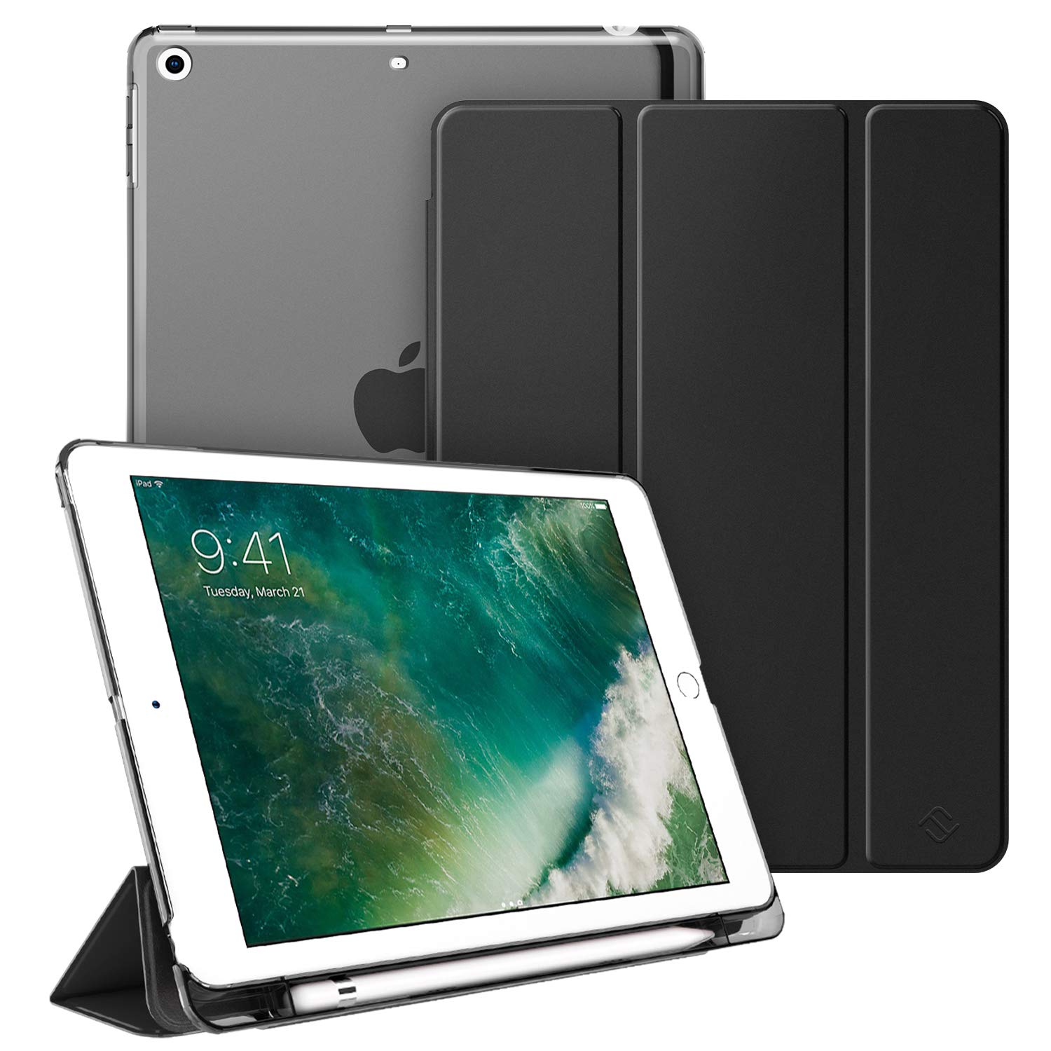 Mua Fintie Ipad 9 7 18 17 ケース ペンホルダー付き Apple Pencil 収納可能 三つ折スタンド スリープ機能 軽量 薄型 半透明 バックカバー Ipad 9 7 インチ 第6世代 第5世代 対応 モデル番号a13 A1954 A12 A13 ブラック Tren Amazon Nhật Chinh Hang