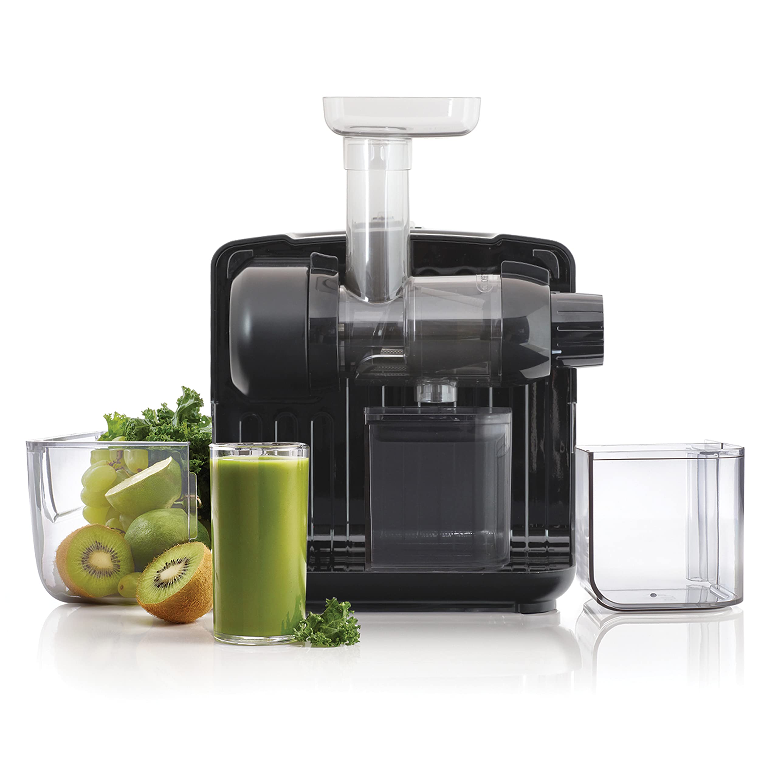 Omega Juicer Cold Press 365 Slow Masticating Vegetable and Fruit Juice Extractor and Nutrition System Makes Nut Milks Baby Food and Sorbets, 80-RPM Slow Juicer with On-Board Storage, 200-Watts, Black