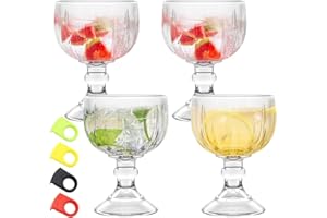 4Packs Margarita Schooner Beer Glasses with Bottle Clips 20oz Cocktail Glasses Goblet Large Stemmed Glass with Thick Bottom f